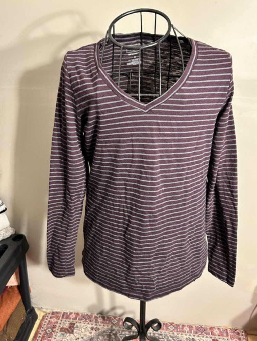 gorpcore size medium womens long sleeve t shirt tee maroon striped